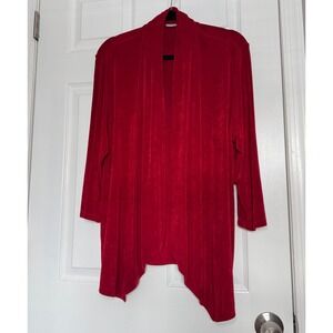 Chicos Travelers Red Slinky Knit Open Front Cardigan Jacket Size 3 XL 16-18